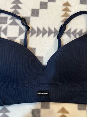 Lucky Brand Navy Ribbed Wireless Bralette with Adjustable Straps